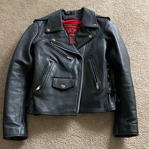 Women’s leather motorcycle jacket